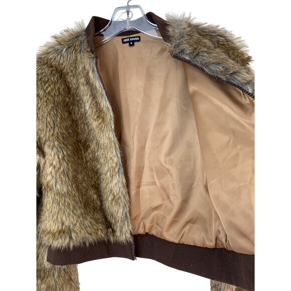 NWT Free Haven Faux Fur Crop Jacket Size S Polyester Brown RII10591 - Picture 7 of 8